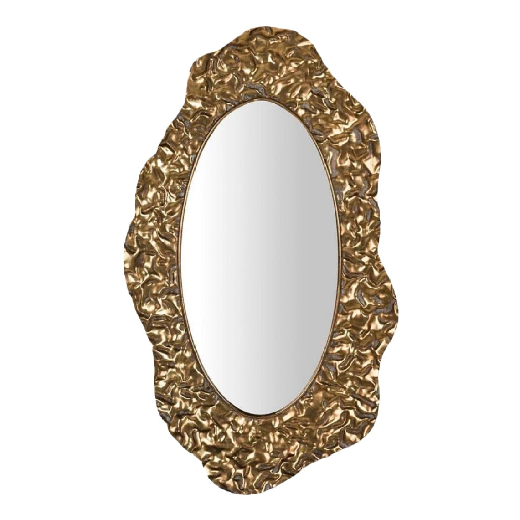 Espejo Ovalado con Marco Texturizado Dorado